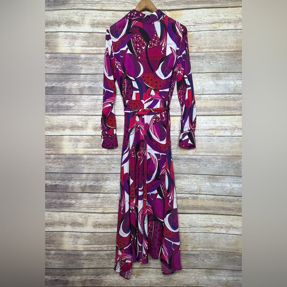 Robert Graham 2 Gianna Long-Sleeve Maxi Shirtdress fuchsia swirly button up - Picture 6 of 14
